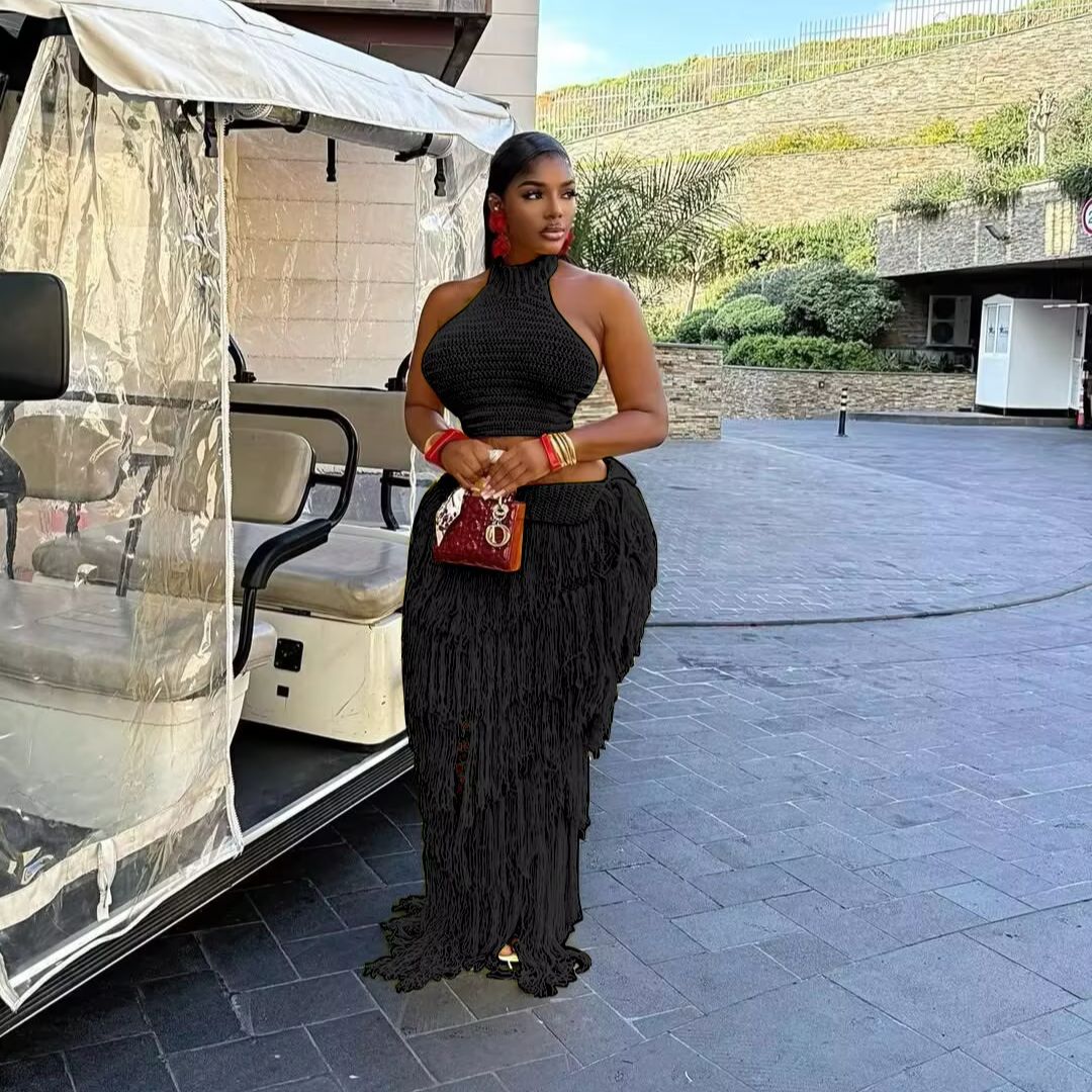 فستان ماكسي كروشيه محبوك من قط - مراجعة Maxi Dress Halter وسعره