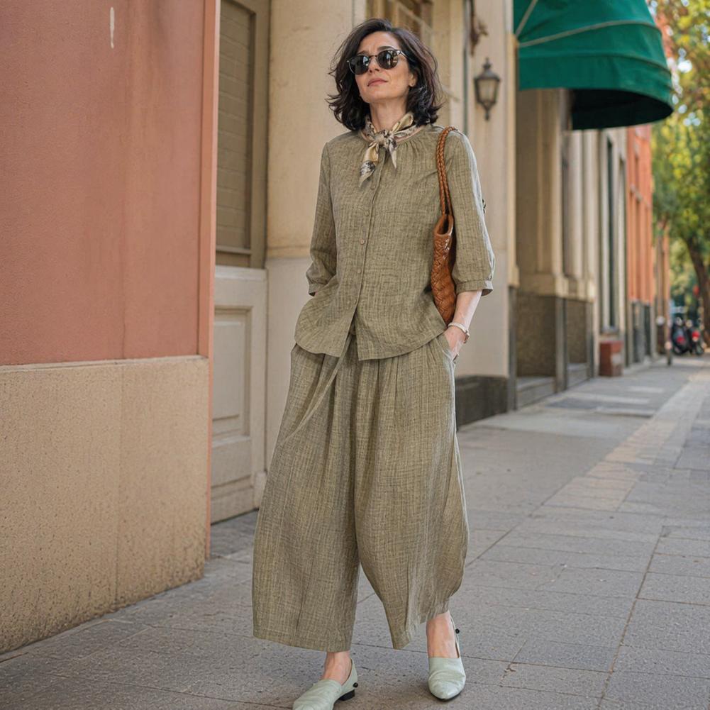 طقم نسائي كاجوال مقاس كبير 202 - مراجعة Linen Pant Wide وسعره
