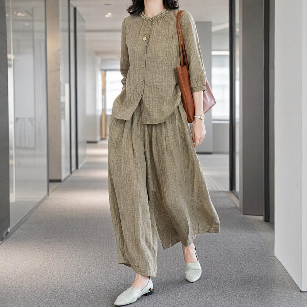طقم نسائي كاجوال مقاس كبير 202 - مراجعة Linen Pant Wide وسعره
