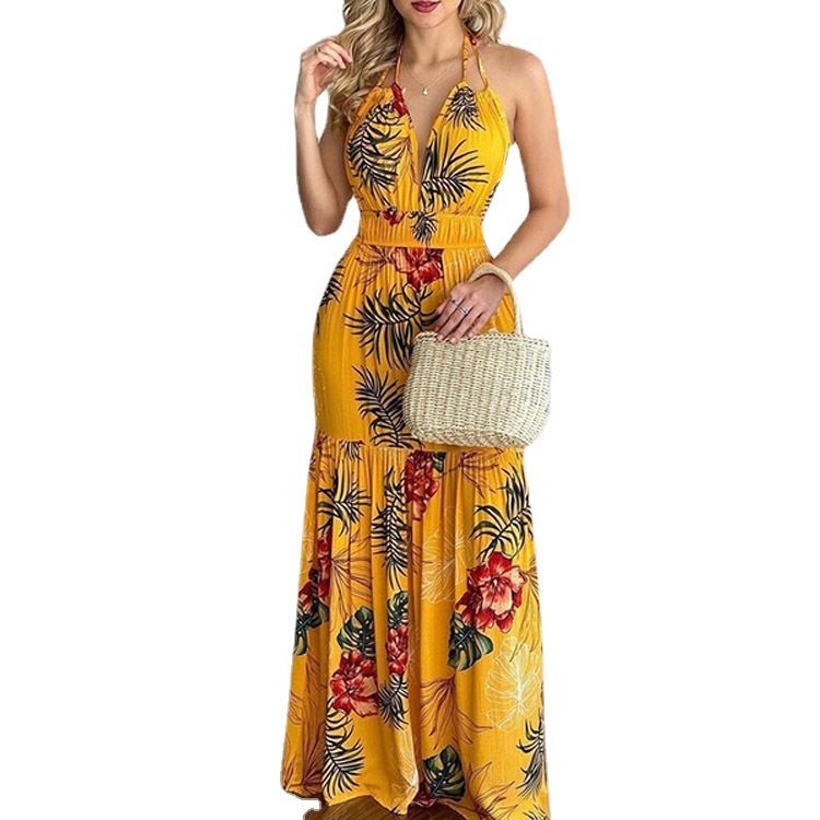 فستان ماكسي مزهر طويل بظهر مفت - مراجعة Maxi Dress Halter وسعره