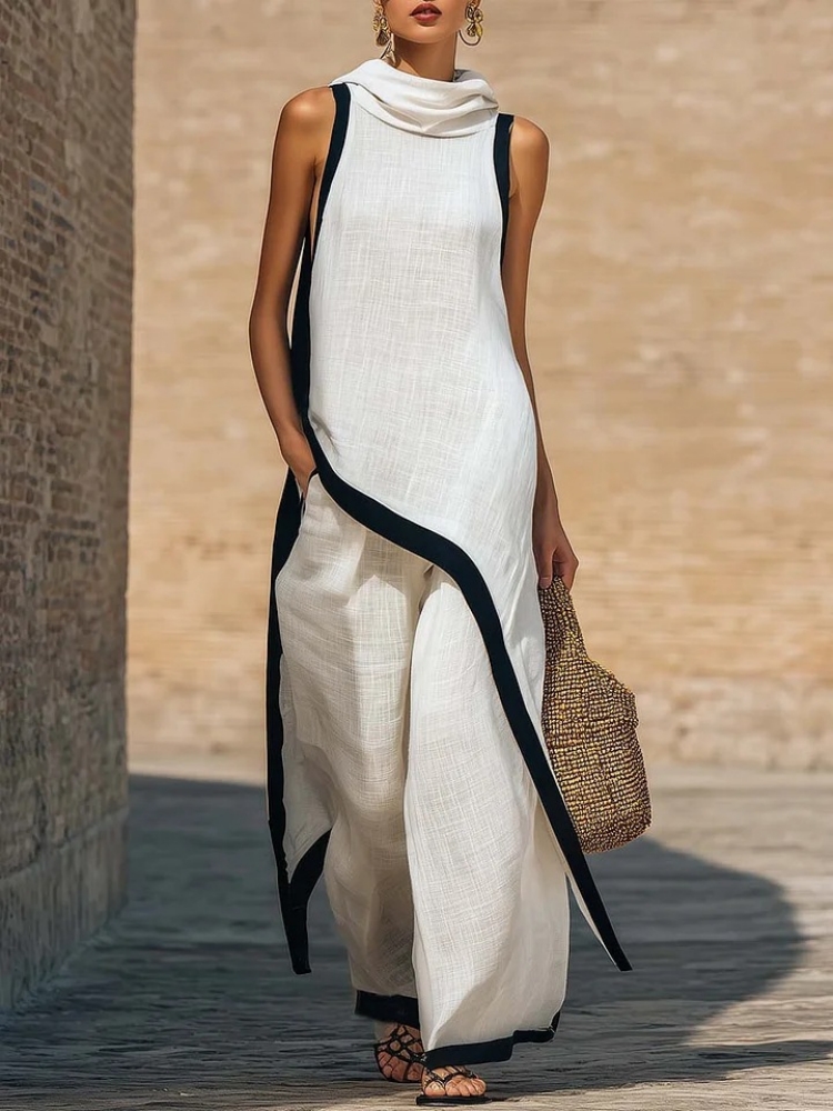 طقم نسائي من الكتان بألوان متب - مراجعة Linen Pant Wide وسعره