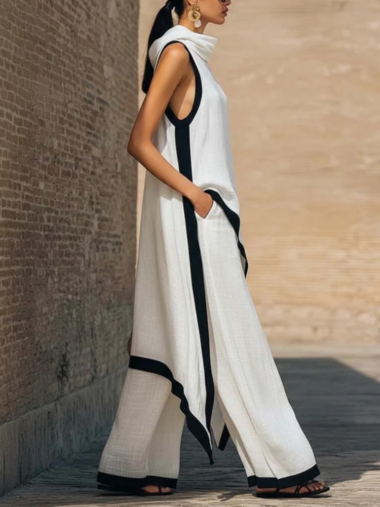 طقم نسائي من الكتان بألوان متب - مراجعة Linen Pant Wide وسعره