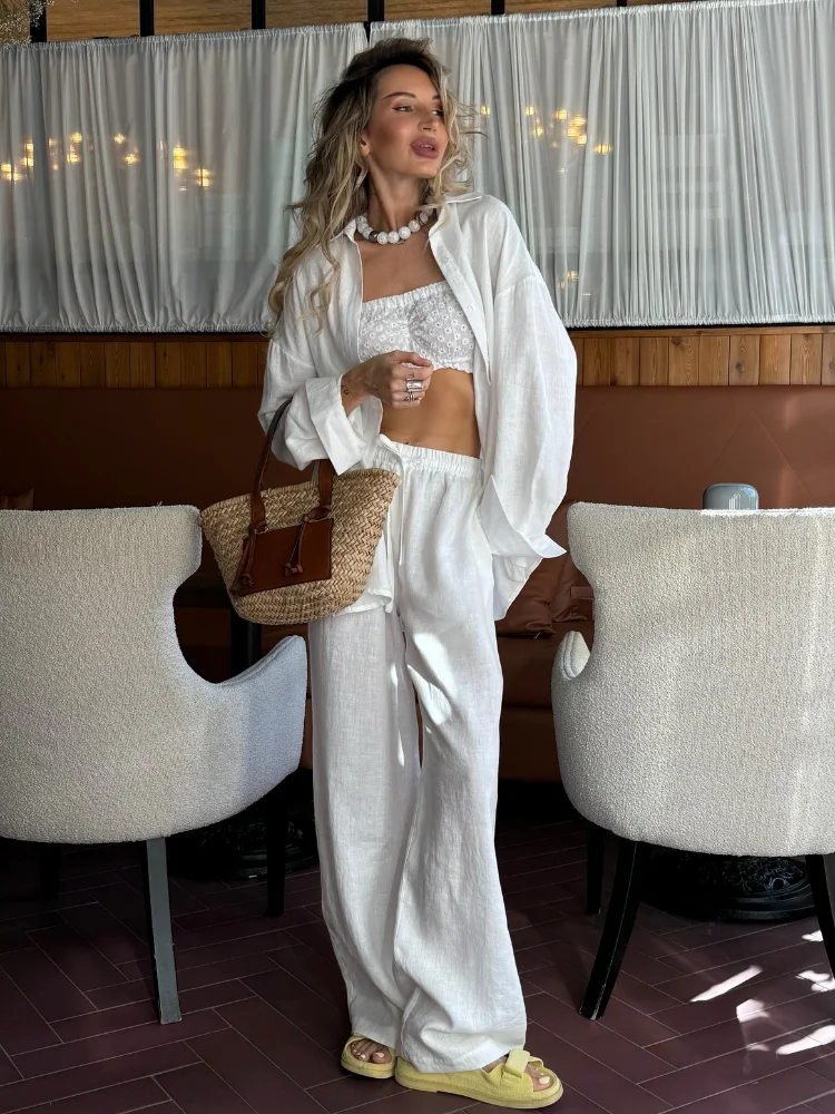 2025 الصلبة عادية القطن قميص ك - مراجعة Linen Pant Wide وسعره