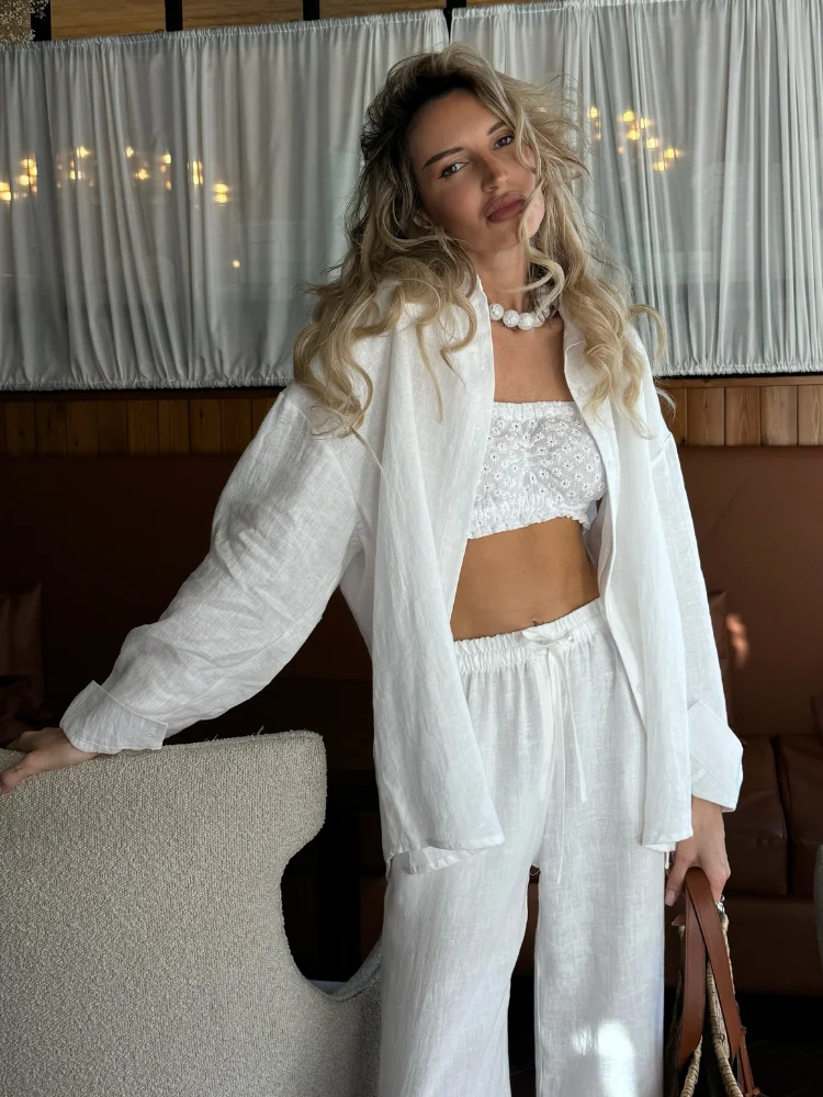 2025 الصلبة عادية القطن قميص ك - مراجعة Linen Pant Wide وسعره